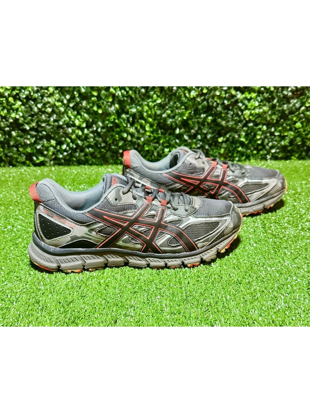 ASICS Gel-Scram 3 Black Gray Red Camo Running Trail Shoes Size 8